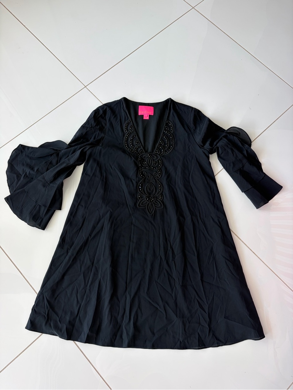 Lilly Pulitzer Black Embroidered V-Neck womens Dress